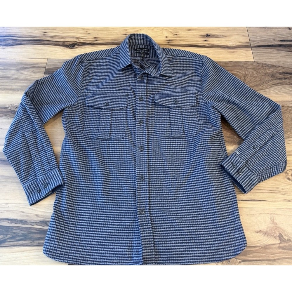 Banana Republic Men's L Houndstooth Flannel Safari Shirt Jacket Overshirt Blue